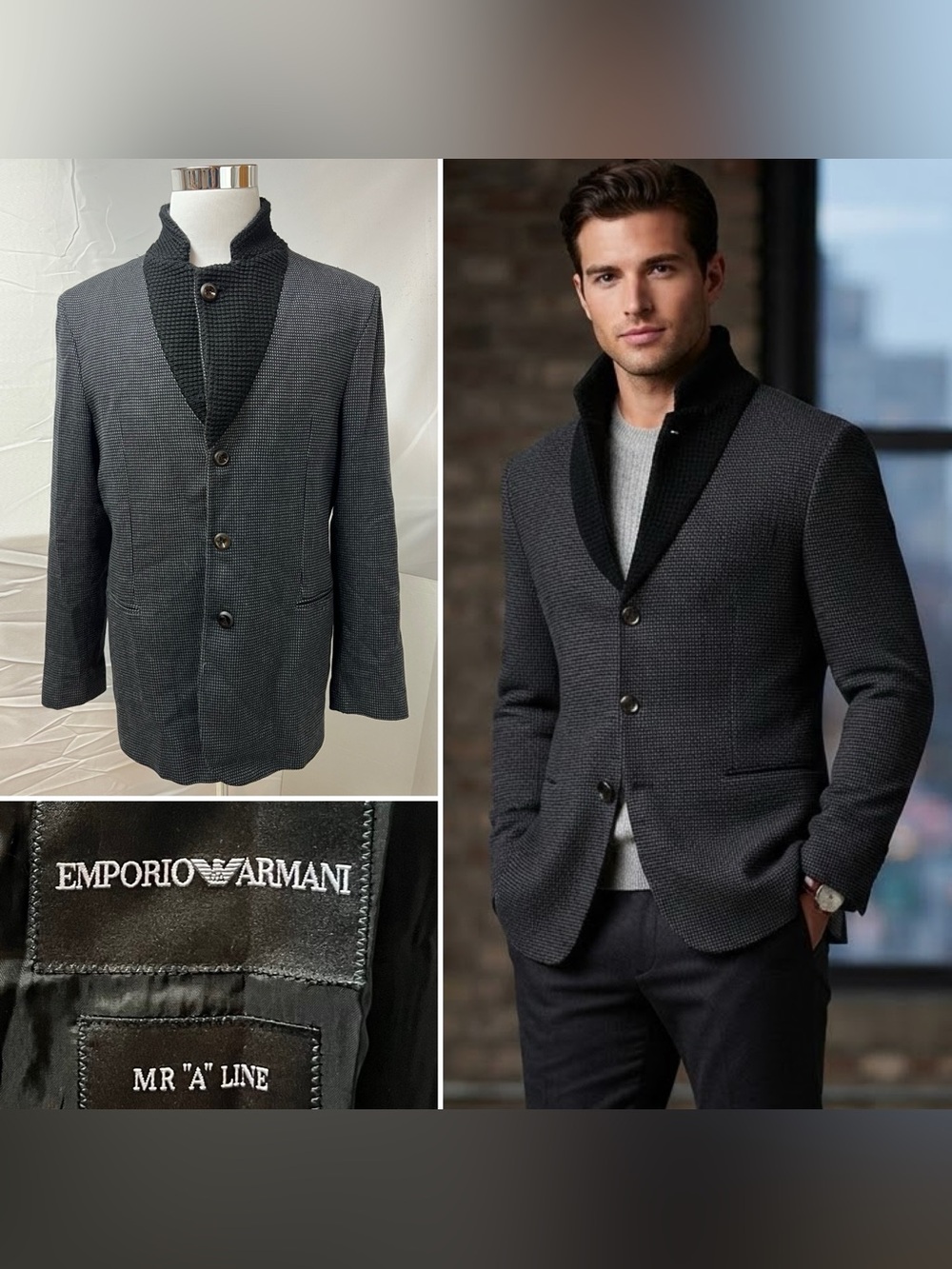 Emporio Armani Men's 44R Black Wool Cashmere Mr A Line Y2K Vintage Blazer Jacket